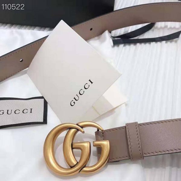Gucci Unisex GG Marmont Leather Belt Double G Buckle 2 cm Width-Pink (6)
