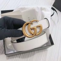 Gucci Unisex GG Marmont Leather Belt Double G Buckle 2 cm Width-White