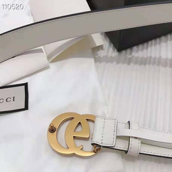 Gucci Unisex GG Marmont Leather Belt Double G Buckle 2 cm Width-White (7)
