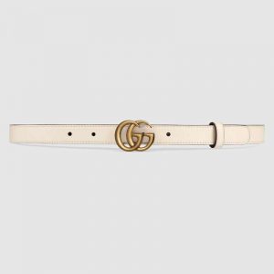 Gucci Unisex GG Marmont Leather Belt Double G Buckle 2 cm Width-White