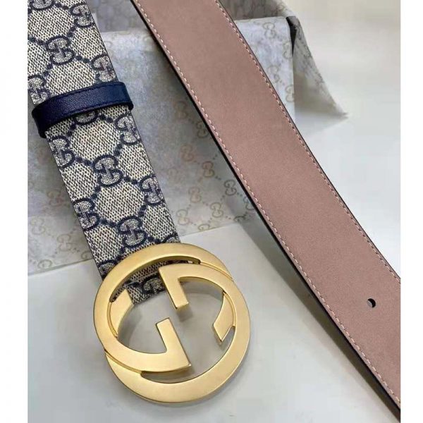 Gucci Unisex GG Supreme Belt G Buckle BeigeBlue GG Supreme Canvas 4 cm Width (4)