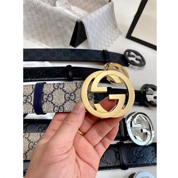 Gucci Unisex GG Supreme Belt G Buckle BeigeBlue GG Supreme Canvas 4 cm Width (7)