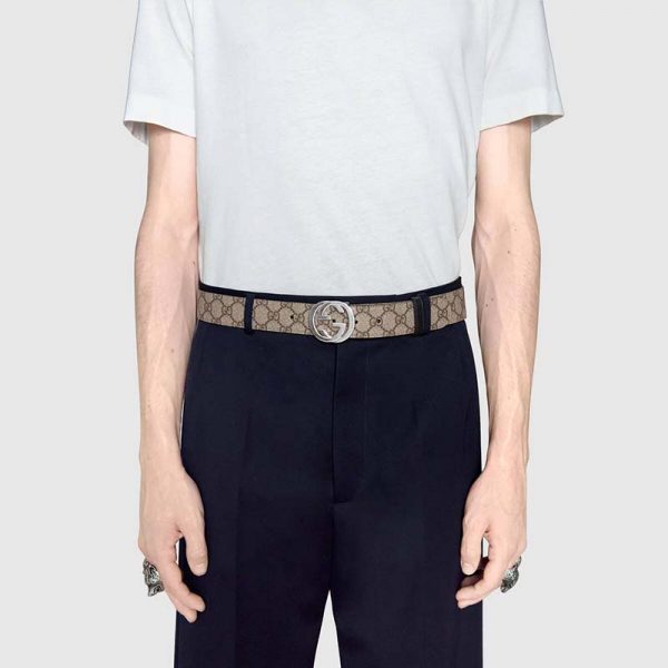 Gucci Unisex GG Supreme Belt with G Buckle BeigeEbony Supreme Canvas 4 cm Width (1)