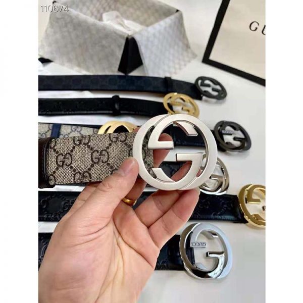 Gucci Unisex GG Supreme Belt with G Buckle BeigeEbony Supreme Canvas 4 cm Width (10)