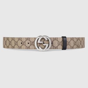 Gucci Unisex GG Supreme Belt with G Buckle Beige/Ebony Supreme Canvas 4 cm Width