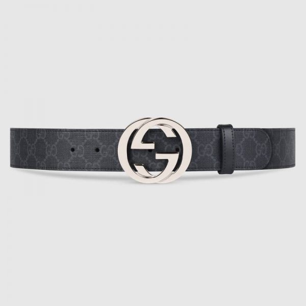 Gucci Unisex GG Supreme Belt with G Buckle Black/Grey GG Supreme Canvas 4 cm Width