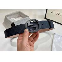 Gucci Unisex GG Supreme Belt with G Buckle Black/Grey GG Supreme Canvas 4 cm Width