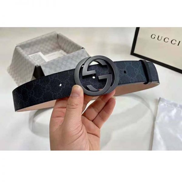 Gucci Unisex GG Supreme Belt with G Buckle BlackGrey GG Supreme Canvas 4 cm Width (2)