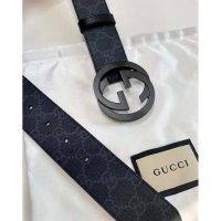 Gucci Unisex GG Supreme Belt with G Buckle Black/Grey GG Supreme Canvas 4 cm Width