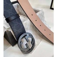 Gucci Unisex GG Supreme Belt with G Buckle Black/Grey GG Supreme Canvas 4 cm Width