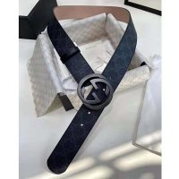 Gucci Unisex GG Supreme Belt with G Buckle Black/Grey GG Supreme Canvas 4 cm Width