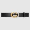 Gucci Unisex Leather Belt with Interlocking G Buckle 4 cm Width Black Leather