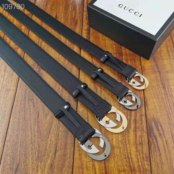 Gucci Unisex Leather Belt with Interlocking G Buckle 4 cm Width Black Leather (7)