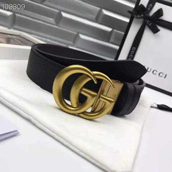 Gucci Unisex Reversible Leather Belt with Double G Buckle 4 cm Width-Black (5)