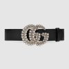 Gucci Women GG Leather Belt with Double G Buckle 4 cm Width-Black