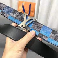 Louis Vuitton Unisex LV Initiales 40 mm Reversible Belt Damier Graphite Canvas Calf-Blue