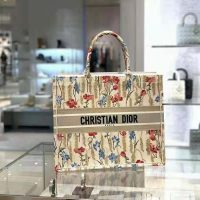 Dior Women Small Book Tote Beige Multicolor Hibiscus Metallic Thread Embroidery