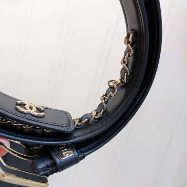 Chanel Women Calfskin & Gold Metal & Belt 3 cm Width-Black (1)