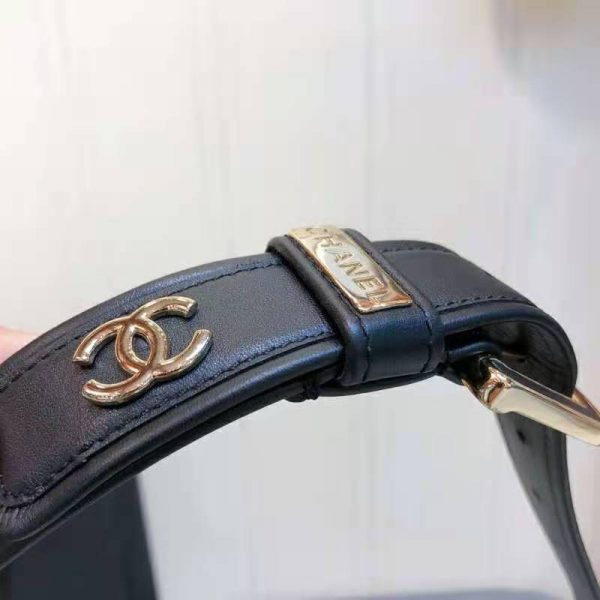 Chanel Women Calfskin & Gold Metal & Belt 3 cm Width-Black (10)
