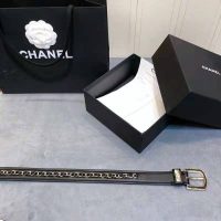 Chanel Women Calfskin & Gold Metal & Belt 3 cm Width-Black