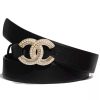 Chanel Women Calfskin & Gold Metal & Strass & Pearls Belt-Black