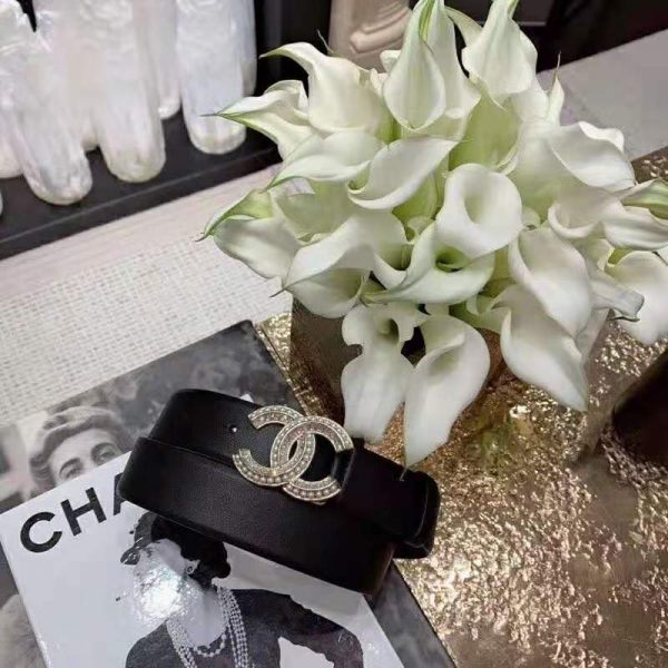 Chanel Women Calfskin & Gold Metal & Strass & Pearls Belt-Black (12)