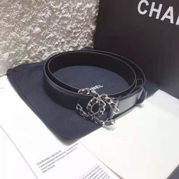 Chanel Women Calfskin & Gold-Tone Metal Black Belt 3 cm Width (2)