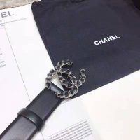 Chanel Women Calfskin & Gold-Tone Metal Black Belt 3 cm Width