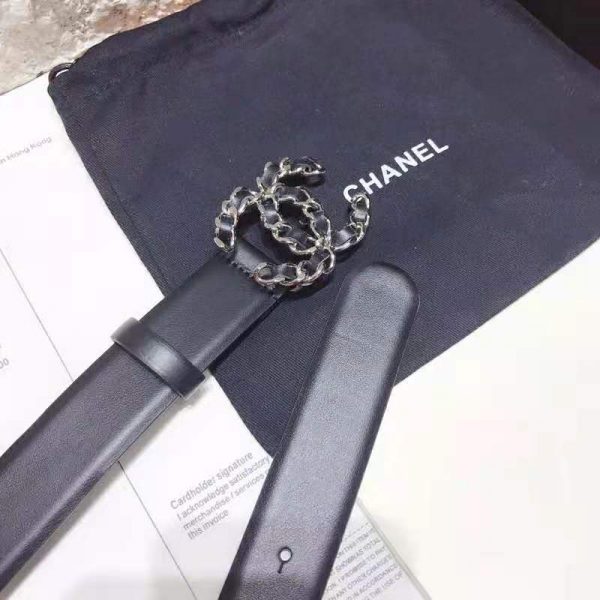 Chanel Women Calfskin & Gold-Tone Metal Black Belt 3 cm Width (4)