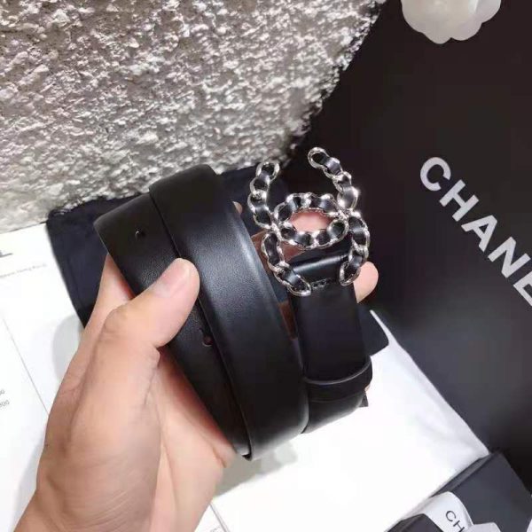 Chanel Women Calfskin & Gold-Tone Metal Black Belt 3 cm Width (5)
