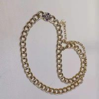 Chanel Women Metal & Glass Strass Gold Blue & Crystal Belt