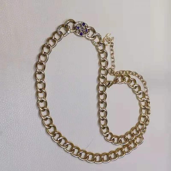 Chanel Women Metal & Glass Strass Gold Blue & Crystal Belt (3)