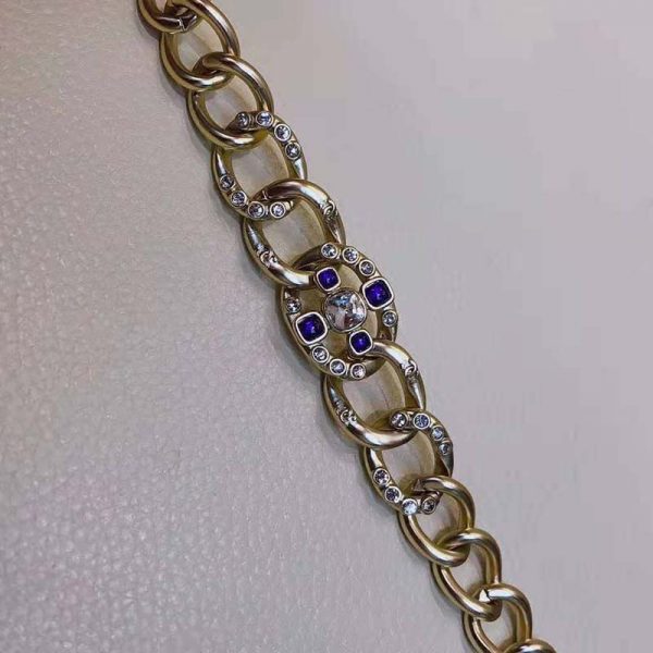 Chanel Women Metal & Glass Strass Gold Blue & Crystal Belt (4)