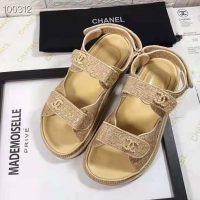 Chanel Women Sandals Braided Fabric Beige 1 cm Heel