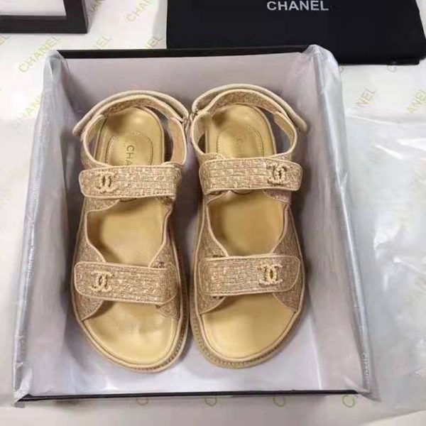 Chanel Women Sandals Braided Fabric Beige 1 cm Heel (2)