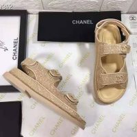Chanel Women Sandals Braided Fabric Beige 1 cm Heel