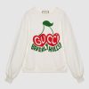 Gucci Men Beverly Hills Cherry Print Sweatshirt Cotton Jersey Crewneck Puff Sleeves-White