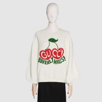 Gucci Men Beverly Hills Cherry Print Sweatshirt Cotton Jersey Crewneck Puff Sleeves-White