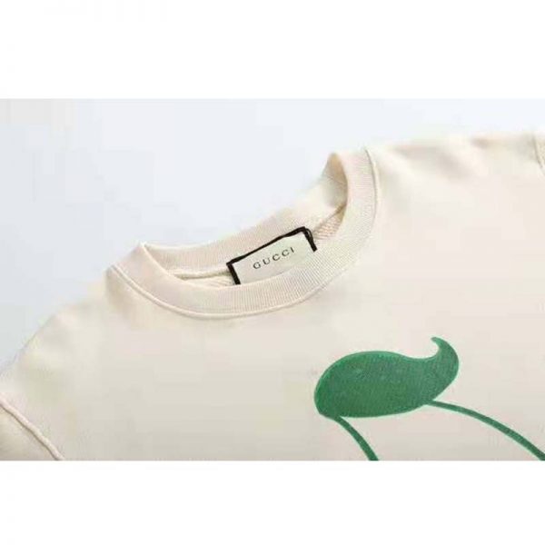 Gucci Men Beverly Hills Cherry Print Sweatshirt Cotton Jersey Crewneck Puff Sleeves-White (6)
