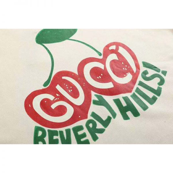 Gucci Men Beverly Hills Cherry Print Sweatshirt Cotton Jersey Crewneck Puff Sleeves-White (7)