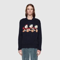 Gucci Women Disney x Gucci Donald Duck Cotton Wool Sweater Holes Crewneck Collar-Navy