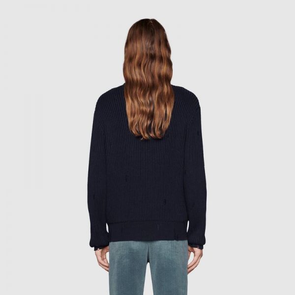 Gucci Men Disney x Gucci Donald Duck Cotton Wool Sweater Holes Crewneck Collar-Navy (13)