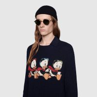 Gucci Women Disney x Gucci Donald Duck Cotton Wool Sweater Holes Crewneck Collar-Navy