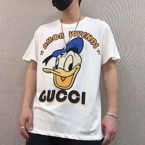 Gucci Men Disney x Gucci Donald Duck T-Shirt Cotton Jersey Crewneck Oversize Fit-White (2)