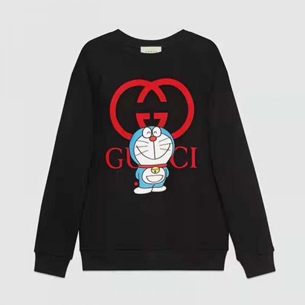 Gucci Men Doraemon x Gucci Cotton Sweatshirt Crewneck Oversized Fit-Black
