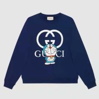 Gucci Men Doraemon x Gucci Cotton Sweatshirt Crewneck Oversized Fit-Navy
