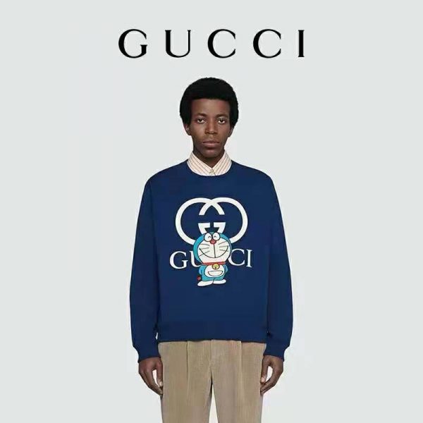 Gucci Men Doraemon x Gucci Cotton Sweatshirt Crewneck Oversized Fit-Navy (11)