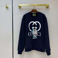 Gucci Men Doraemon x Gucci Cotton Sweatshirt Crewneck Oversized Fit-Navy