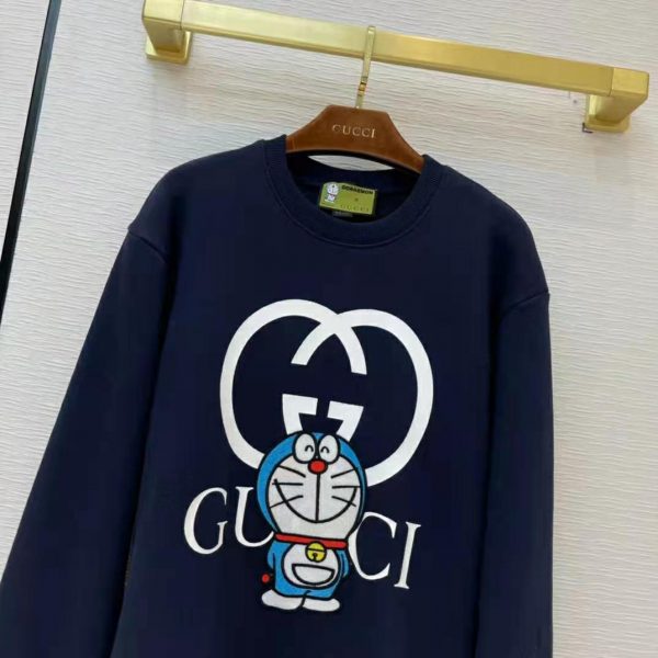 Gucci Men Doraemon x Gucci Cotton Sweatshirt Crewneck Oversized Fit-Navy (3)