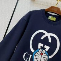 Gucci Men Doraemon x Gucci Cotton Sweatshirt Crewneck Oversized Fit-Navy